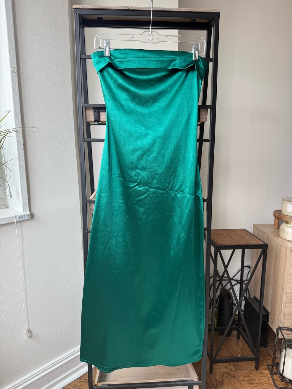 Strapless Emerald Green Satin Wedding Guest Dress